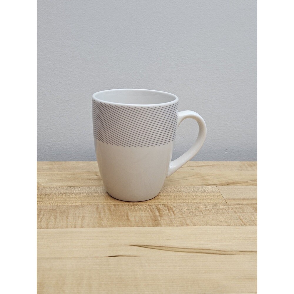 ELLE DECOR white Gray Stripes Porcelain MUG Replacement Coffee Tea Cup